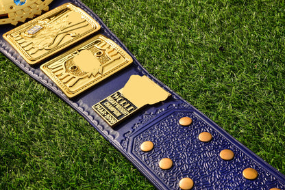 1998 W-W-F Block Logo Big Eagle Title Belt with Blue Leather Strap and Croc Backing