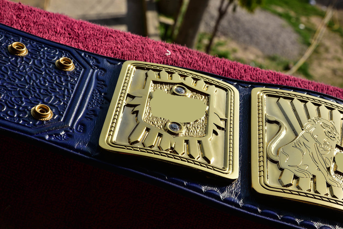 1998 W-W-F Block Logo Big Eagle Title Belt with Blue Leather Strap and Croc Backing