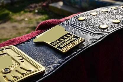 1998 W-W-F Block Logo Big Eagle Title Belt with Blue Leather Strap and Croc Backing