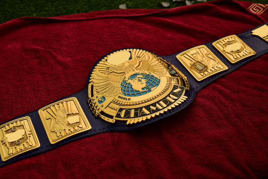 1998 W-W-F Block Logo Big Eagle Title with Blue Leather, Croc Backing, 5x8 Snaps and Wide Gaps