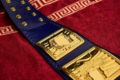 1998 W-W-F Block Logo Big Eagle Title with Blue Leather, Croc Backing, 5x8 Snaps and Wide Gaps