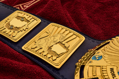 1998 W-W-F Block Logo Big Eagle Title with Blue Leather, Croc Backing, 5x8 Snaps and Wide Gaps