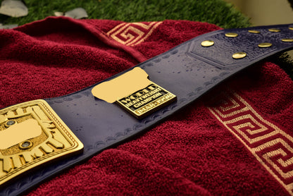 1998 W-W-F Block Logo Big Eagle Title with Blue Leather, Croc Backing, 5x8 Snaps and Wide Gaps