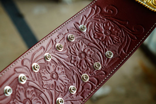 Premium Crumrine Big Gold on Brown Floral Tooled Leather