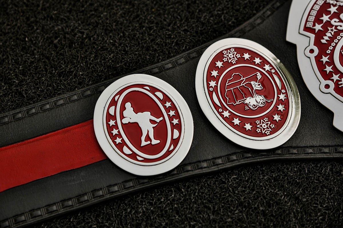 NWA Southern Heavyweight Championship Title — Chrome Version with Red Stripe in Leather