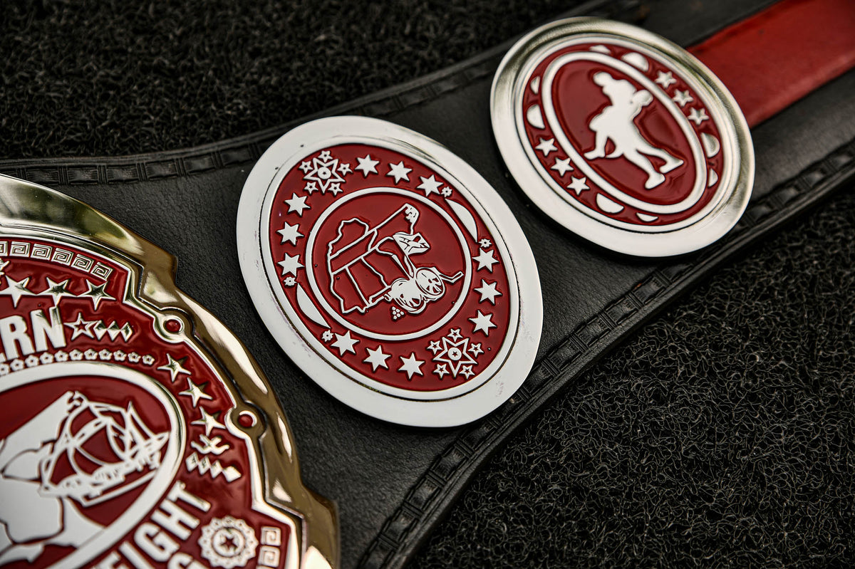 NWA Southern Heavyweight Championship Title — Chrome Version with Red Stripe in Leather