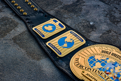 Oval IC Title W-W-E White Scratch Logo and Black Leather