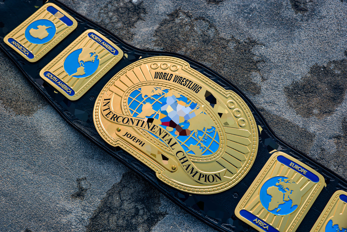 Oval IC Title W-W-E White Scratch Logo and Black Leather