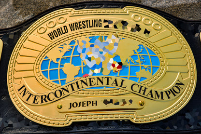 Oval IC Title W-W-E White Scratch Logo and Black Leather