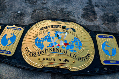 Oval IC Title W-W-E White Scratch Logo and Black Leather