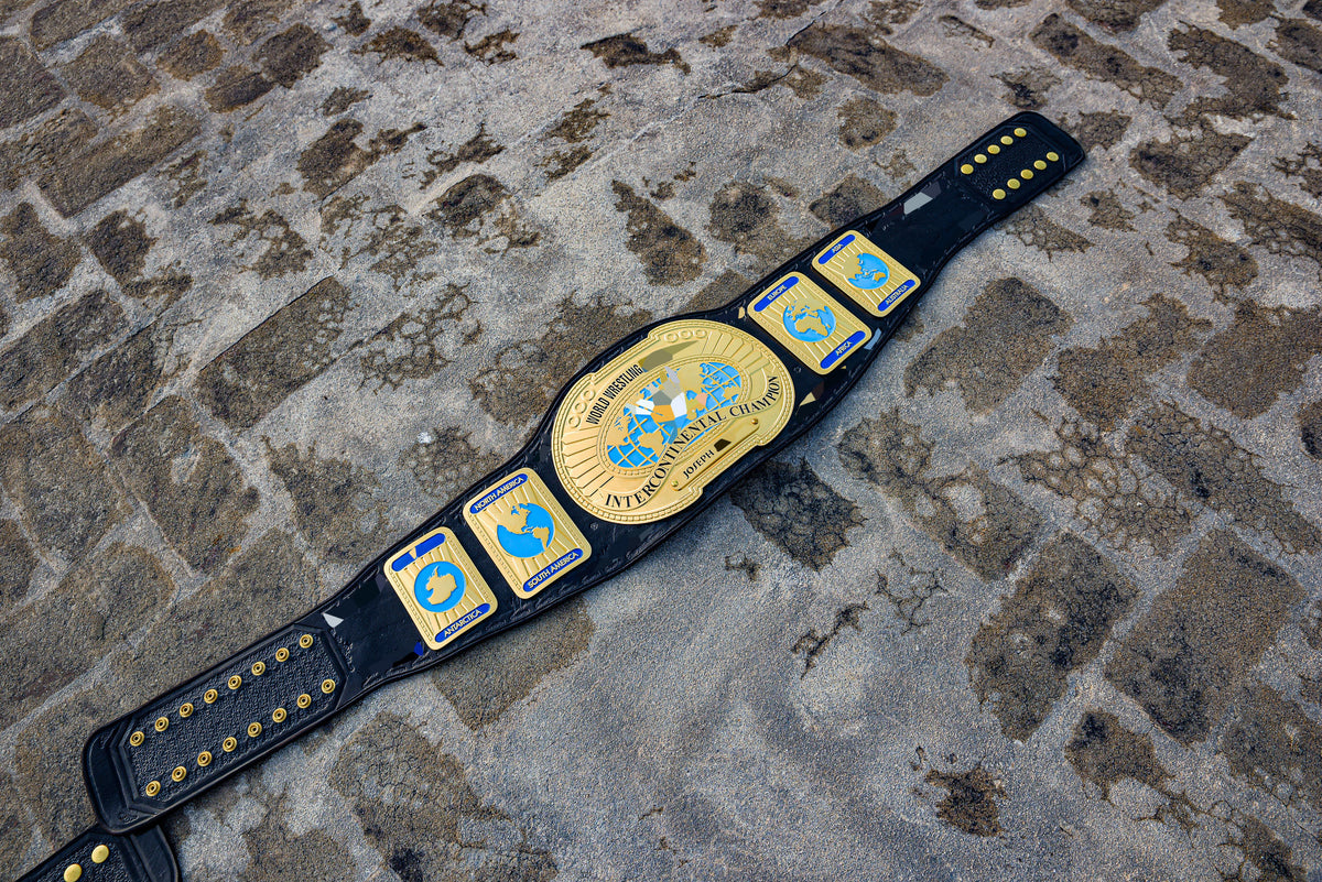 Oval IC Title W-W-E White Scratch Logo and Black Leather