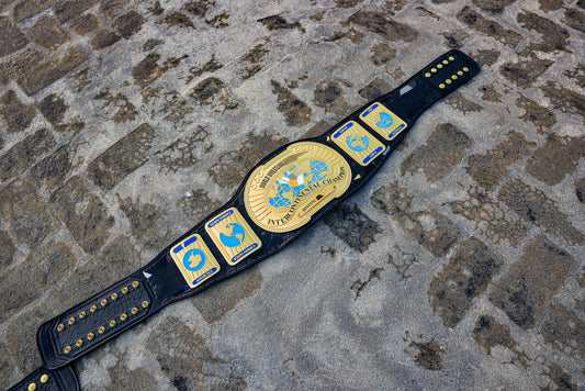 Oval IC Title W-W-E White Scratch Logo and Black Leather