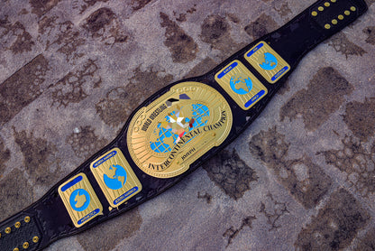 Oval IC Title W-W-E White Scratch Logo and Black Leather