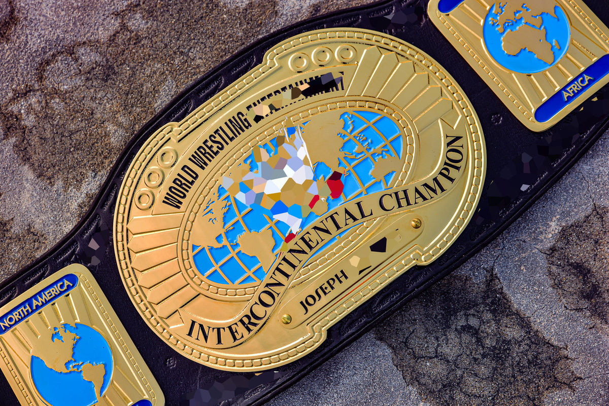 Oval IC Title W-W-E White Scratch Logo and Black Leather