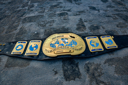 Oval IC Title W-W-E White Scratch Logo and Black Leather