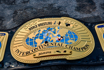 Oval IC Title W-W-E White Scratch Logo and Black Leather