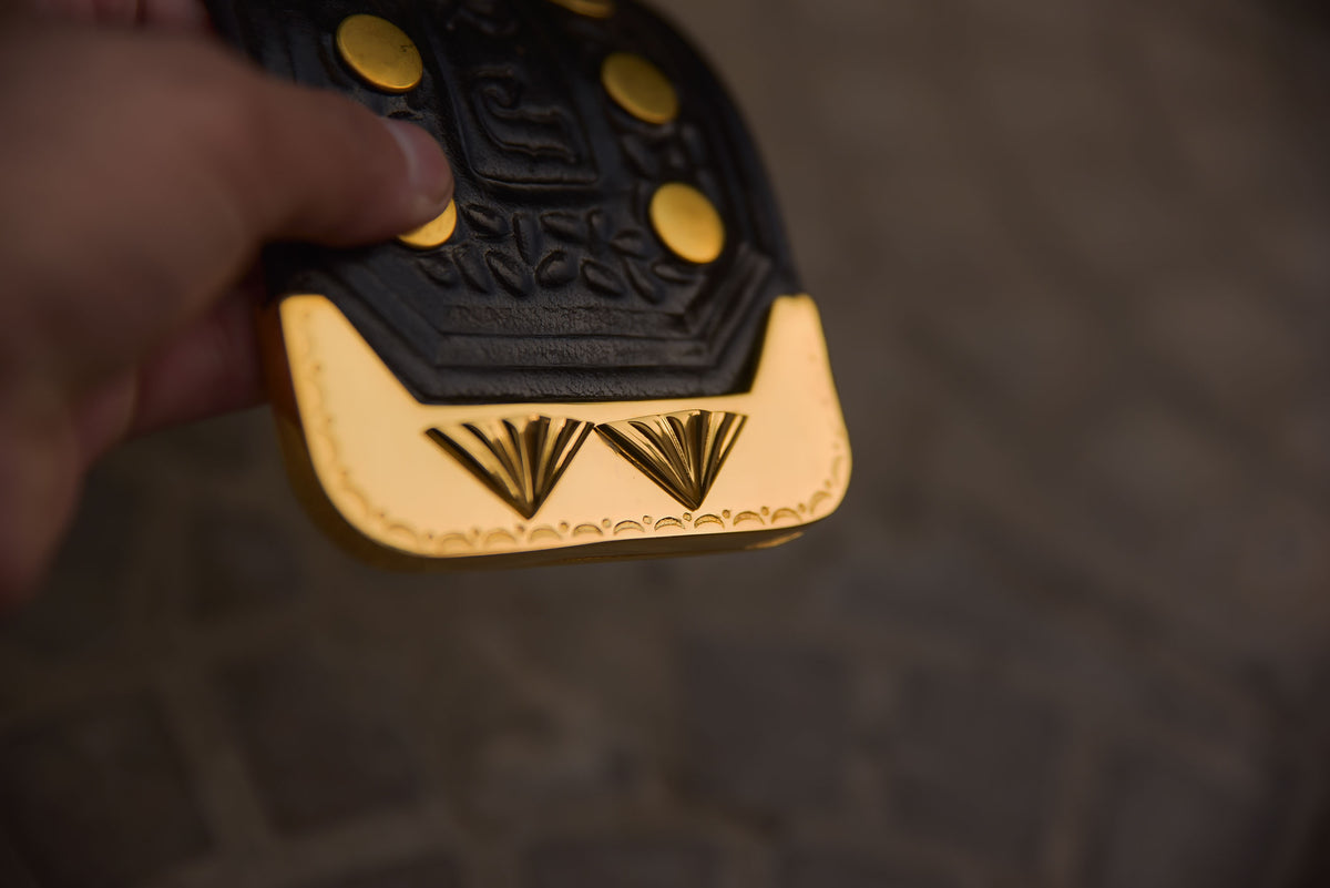Vegas Big Gold on Custom made leather with Special Tip with Relief diamond cut pieces
