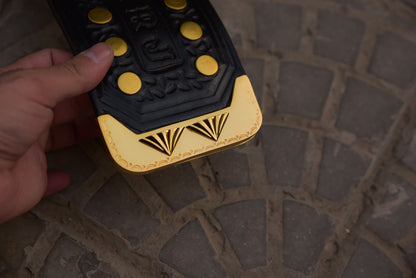 Vegas Big Gold on Custom made leather with Special Tip with Relief diamond cut pieces