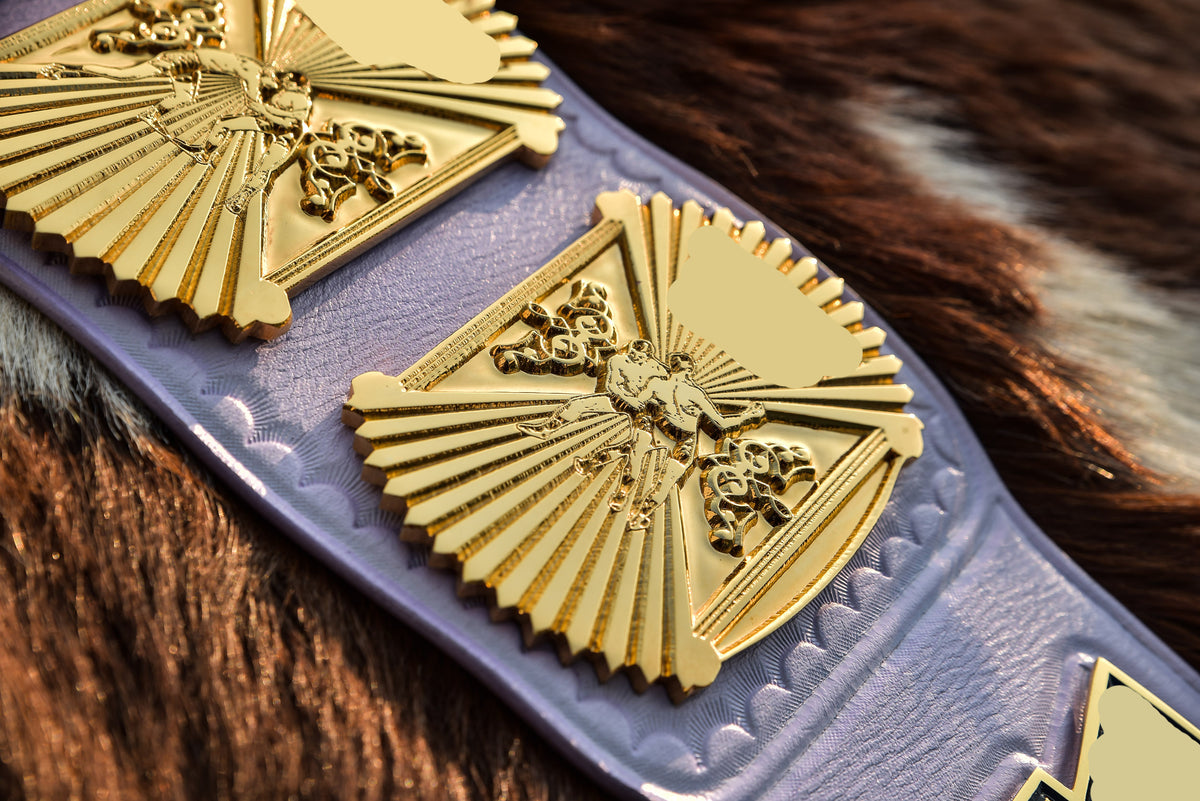 Ultimate Warrior 4.2mm Automated Etched All Gold Winged eagle with 08A1B Light Lavender Leather