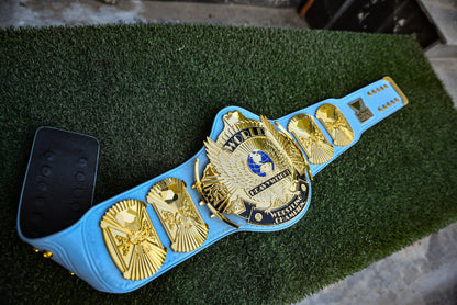 4.2mm Automated Etched All Gold Winged eagle with 08A1E Light Blue Leather (Ultimate Warrior)