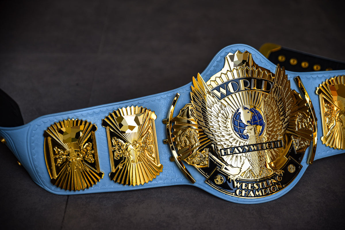 4.2mm Automated Etched All Gold Winged eagle with 08A1E Light Blue Leather (Ultimate Warrior)